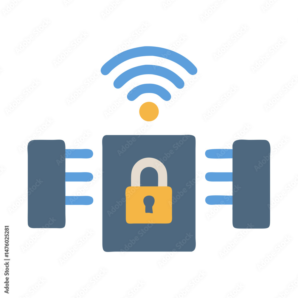 Aufkleber secure wireless network with padlock on microchip symbol