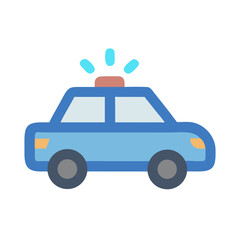 Cartoon police car icon with flashing siren lights illustration