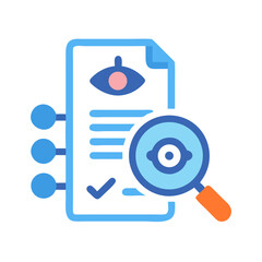 Document analysis icon with eye and magnifying glass tool