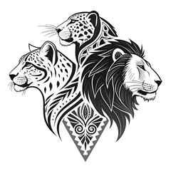 Fototapeta premium black and white lion and tiger line art vector