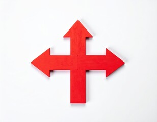 Obraz premium A vibrant red arrow pointing upwards against a clean white background, symbolizing growth and progress, with a sleek design that captures attention.