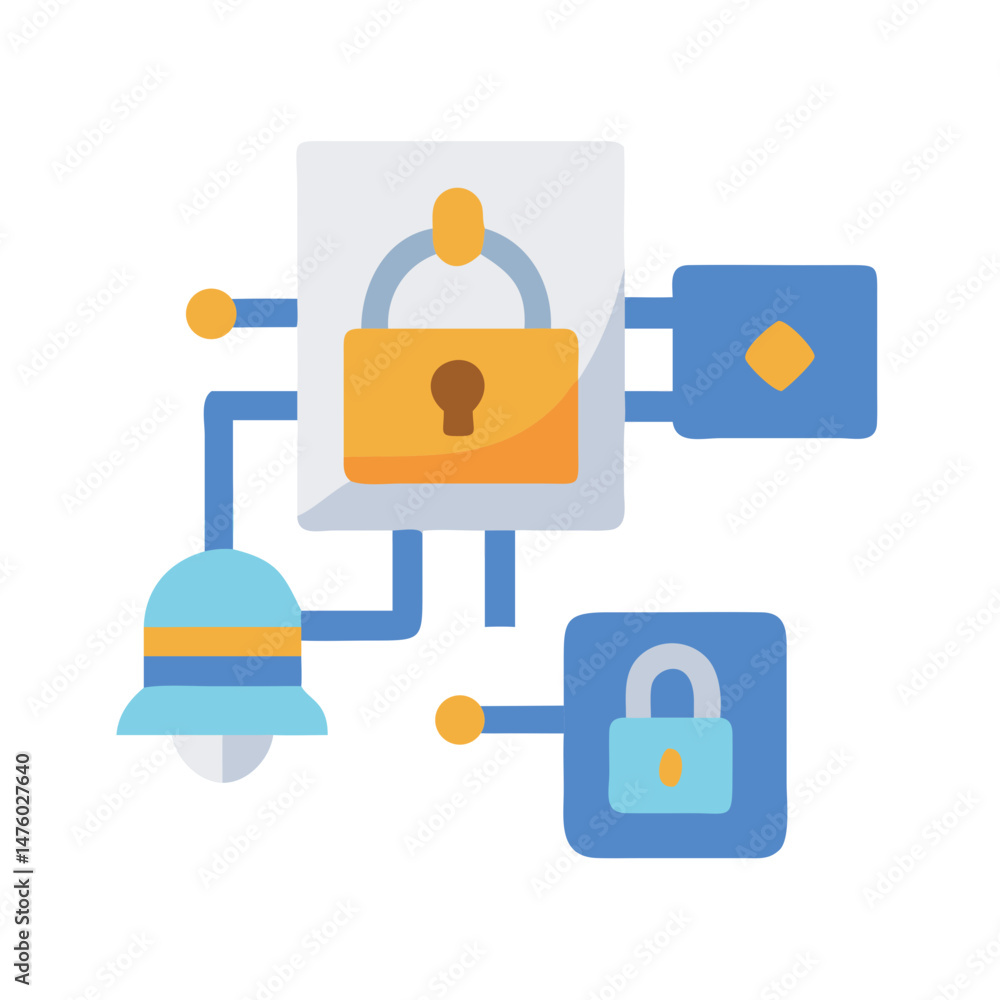Poster network security system with locks and connections in flat design