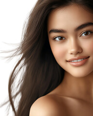 Obraz premium Element Isolated Transparent A smiling young woman with long hair, radiating confidence and natural beauty. PNG DIE-CUT for Advertising