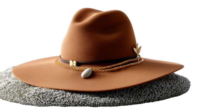Stylish Accessory: A close-up showcases a detailed and fashionable hat, presenting a luxurious accessory with artistic flair. This hat, a testament to style, is presented.