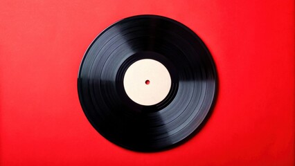 Obraz premium Classic vinyl record on a vibrant red background.