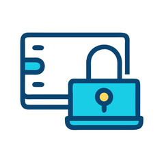Secured financial transaction with debit card and padlock icon