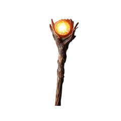 Glowing Orb of Power Mystical Wooden Staff with Illuminated Crystal