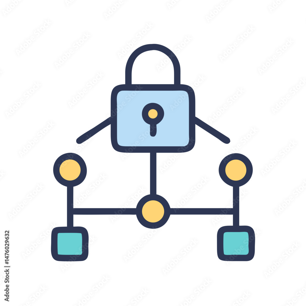 Poster network security concept with padlock and connected elements