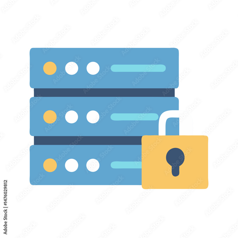 Poster secured server stack with padlock symbolizes data protection concept
