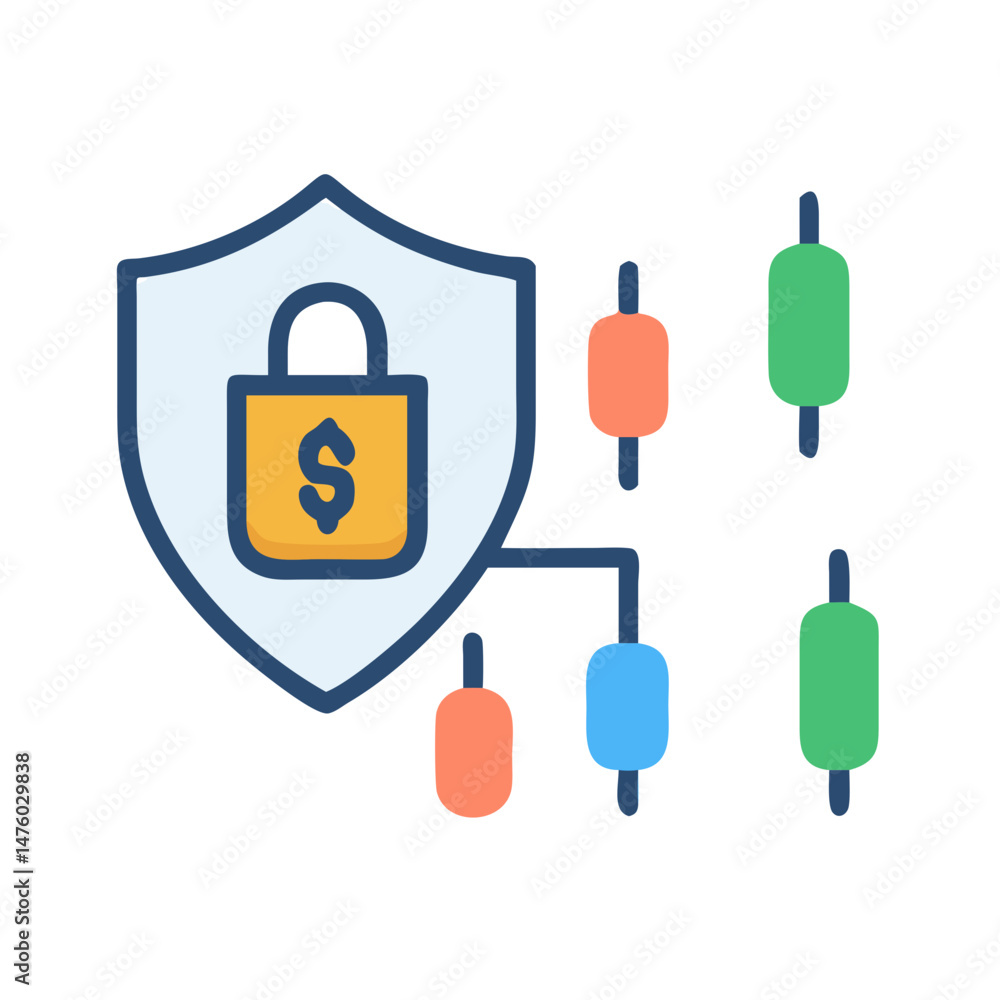 Poster secure financial data with encryption represented by candlestick charts