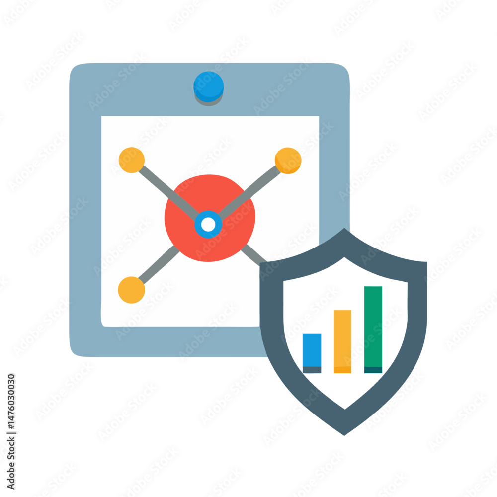 Poster data security metaphor with shield protecting target graph illustration