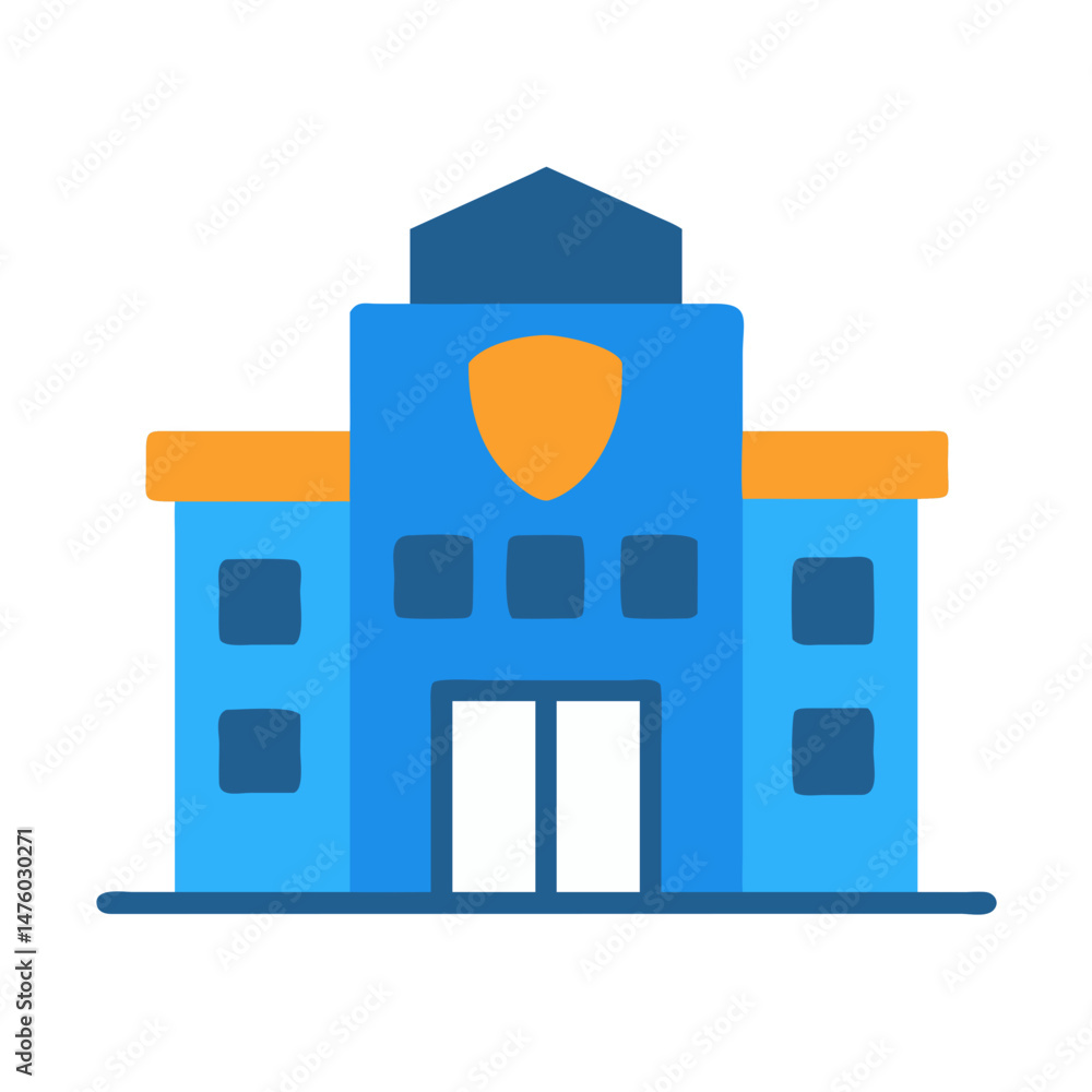 Poster flat graphic icon of a generic building with a shield