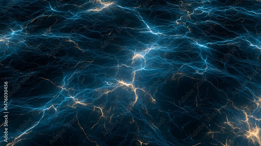 Aufkleber the image contains an abstract representation of blue and gold lightning or energy flowing across a 