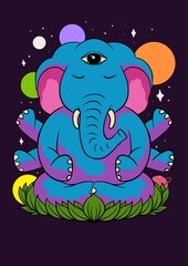 cartoon elephant with a heart spiritual trippy psychedelic illustration