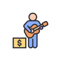 Colorful Illustration Of A Street Musician Earning Tips With Guitar