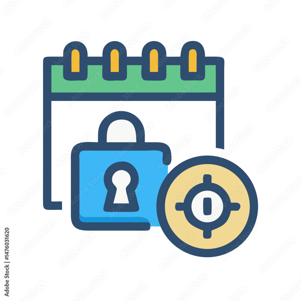 Poster calendar lock with target security in flat design style