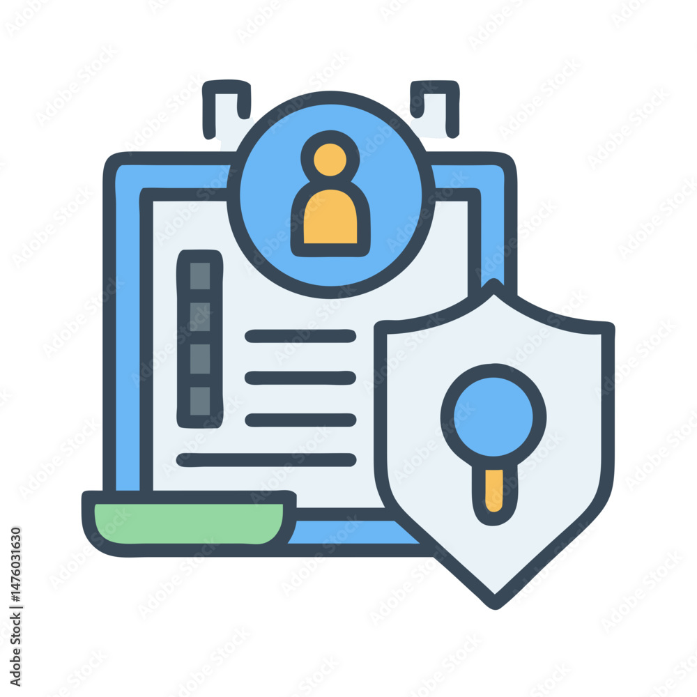 Poster data protection icon representing safety with user information form