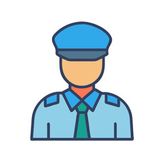 Flat vector icon of security guard in uniform