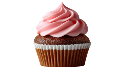 Sweet Treat Delight: A close-up shot of a single cupcake with a fluffy swirl of pink frosting, a perfect representation of culinary delight.
