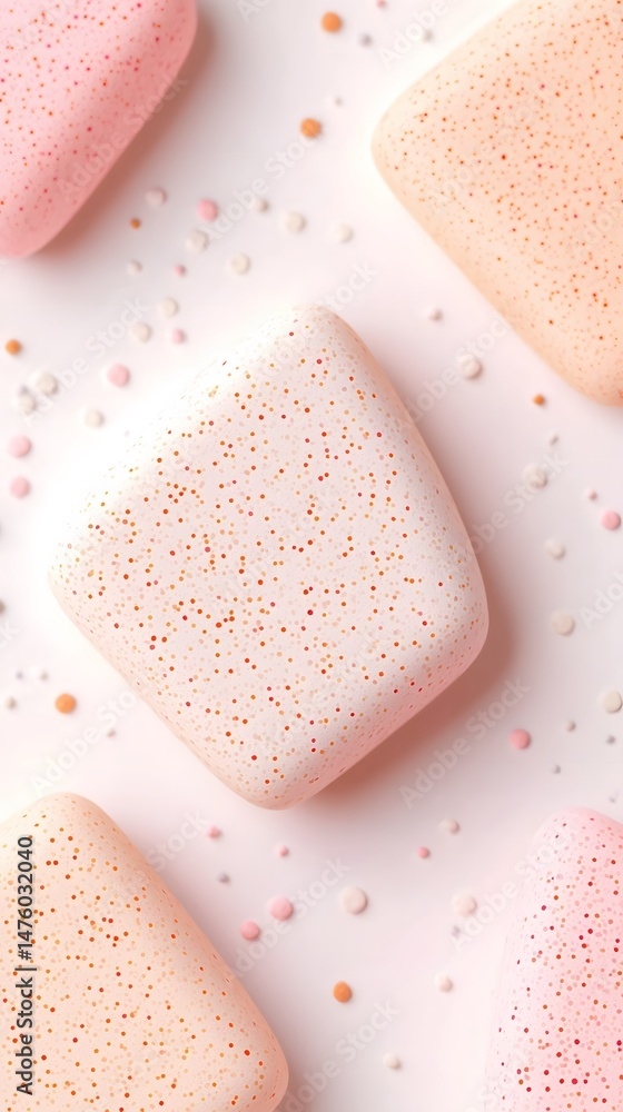 Poster textured pastel forms floating in triangle formation