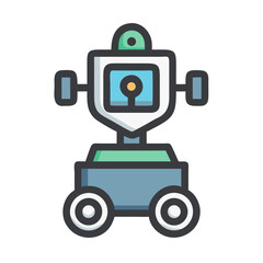 Isolated cartoon robot on black background flat illustration style