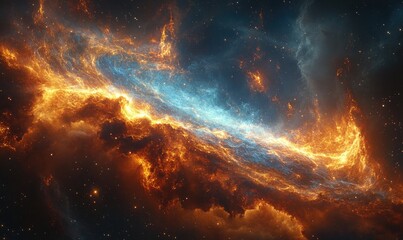 Obraz premium Fiery cosmic nebulae with vibrant celestial glow.