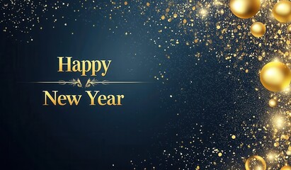 Naklejka premium Happy New Year Gold Glitter and Orbs Background