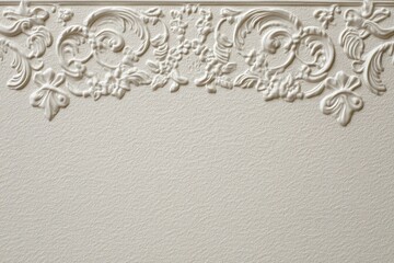 Ornate embossed design on a light beige surface.
