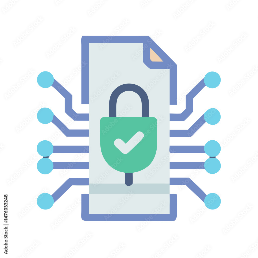 Poster secure file icon with circuit board connections illustration
