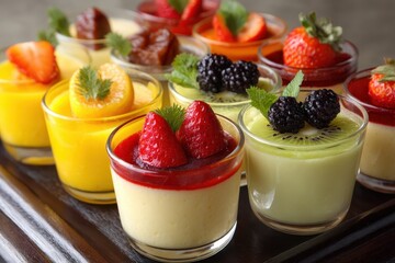 Catering menu for pudding desserts featuring fresh fruits perfect for special events like weddings and birthdays