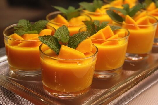 Catering menu for pudding desserts featuring fresh mango ideal for special events like weddings and birthdays