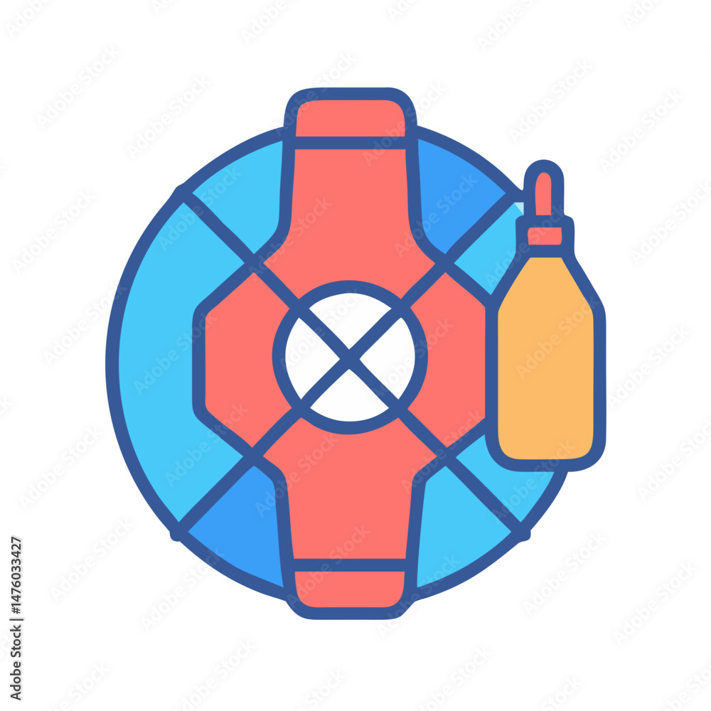 Poster abstract circular cross shape object with fluid bottle icon