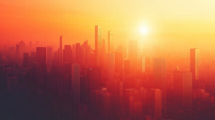 Fototapeta premium Orange and Red City Skyline at Sunset Aerial View