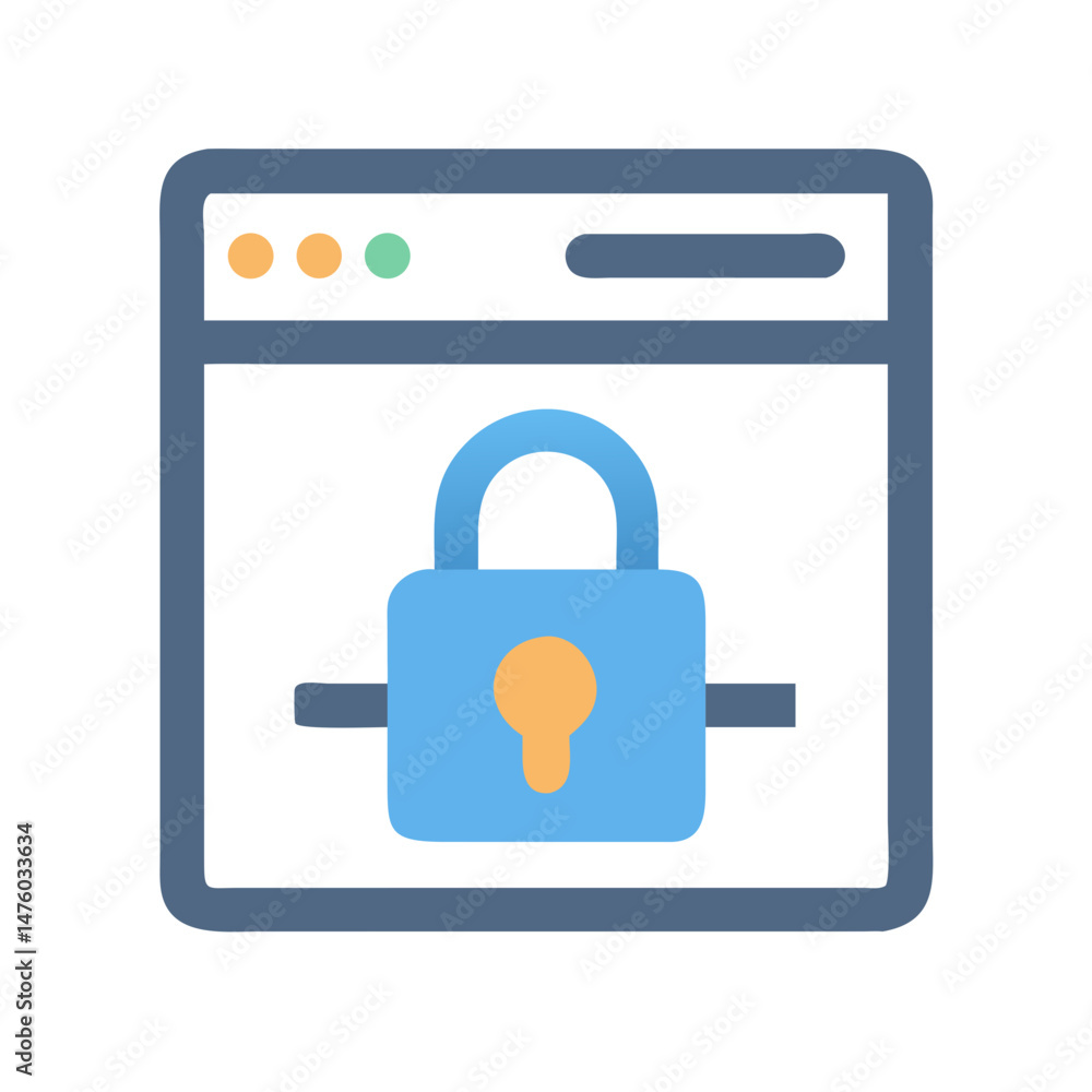 Poster browser window icon with padlock representing security protection online