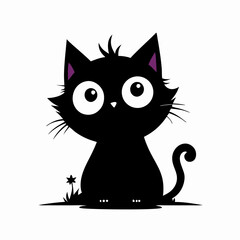 Cute Black Kitten Cartoon Illustration