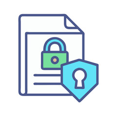 Digital file security illustration with document, lock and shield