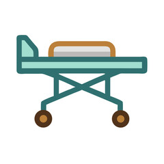 Isolated flat design hospital bed icon on black backdrop