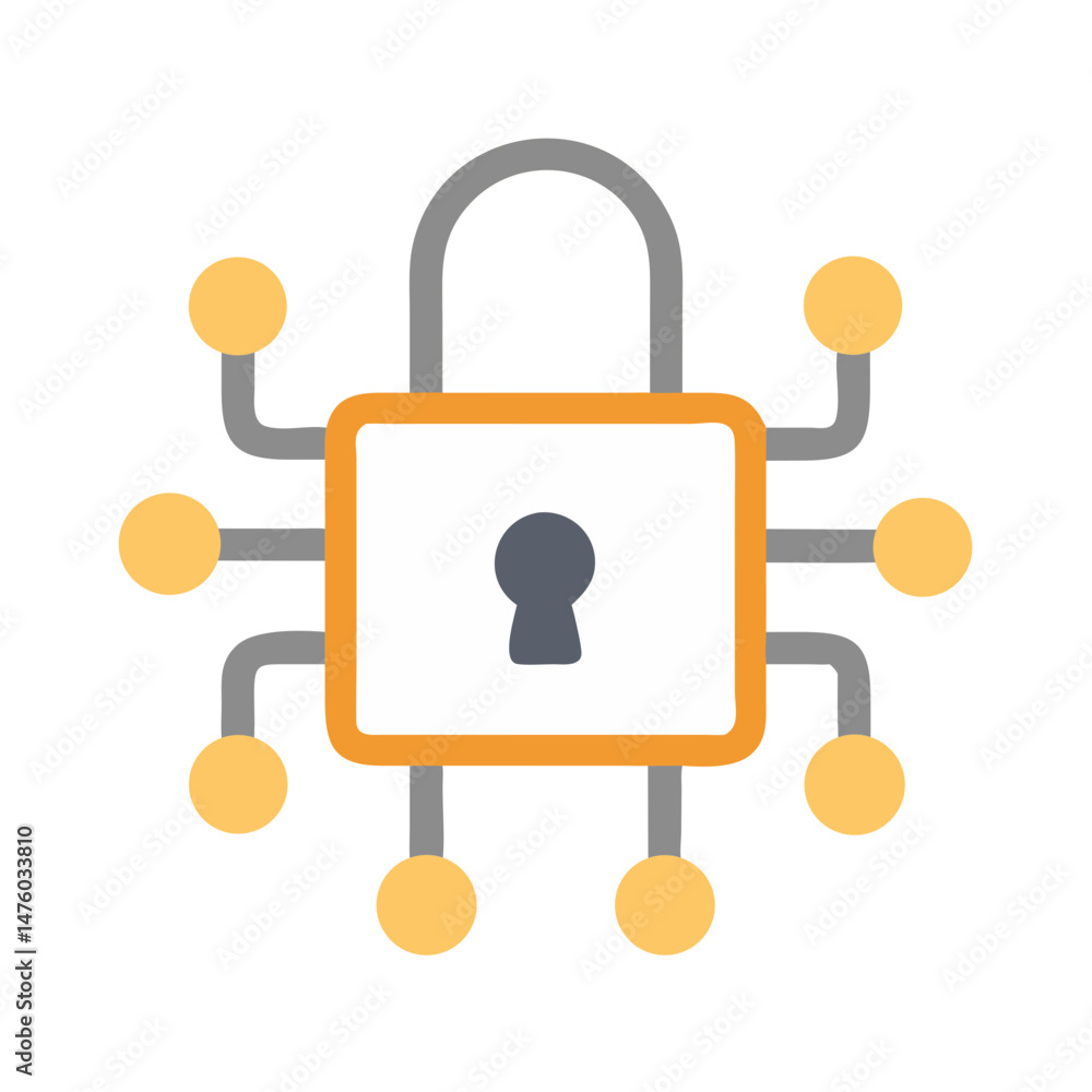 Aufkleber connected security system padlock with data points illustration