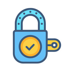 Blue and yellow padlock icon on a black background
