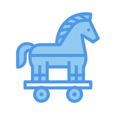 Stylized blue trojan horse icon on black background