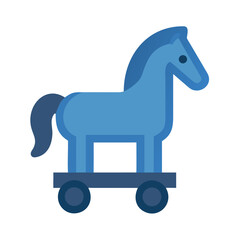 Simple blue trojan horse with wheels on black background