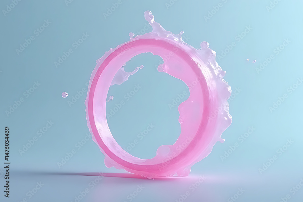 Poster dynamic splash action of pink circle in studio liquid motion capture creative environment