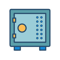 Illustration of a blue safe box with button panel
