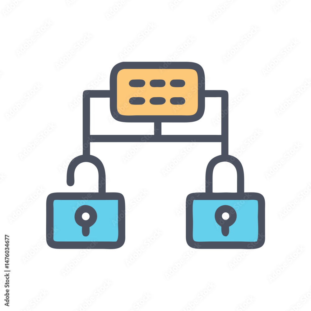 Aufkleber secured network server with open security connections icon