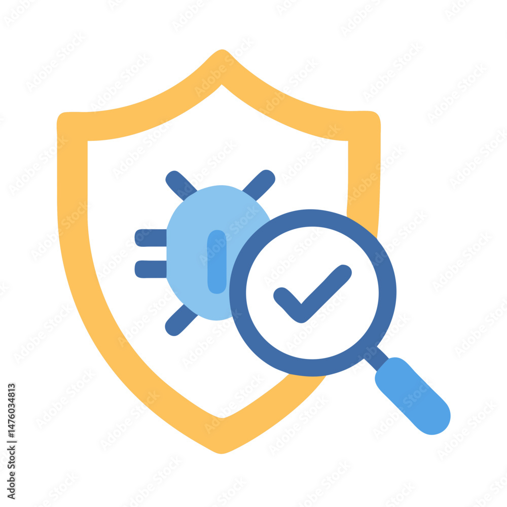 Poster virus scan with magnifying glass and security shield icon