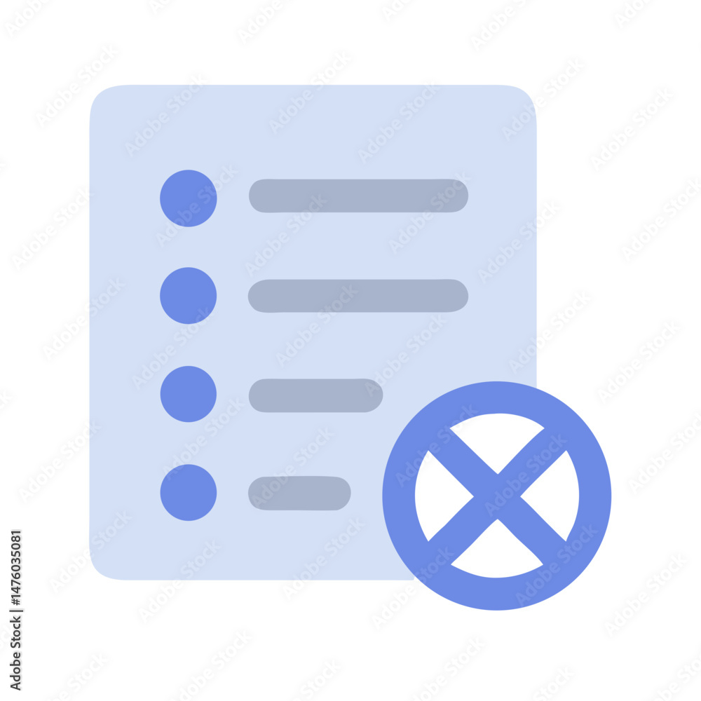 Poster document denied flat vector icon with cross symbol overlay