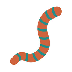 Stylized orange worm illustration with teal stripes on black
