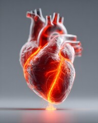 Glowing anatomical heart with luminous details