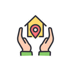 Protecting Your Home Location Concept with Open Hands Icon Illustration