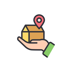 Iconic Hand Holding Home With Location Marker Sign On Top